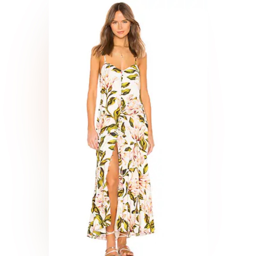 Mara Hoffman Floral Maxi Dress in Cream with Pink and Green